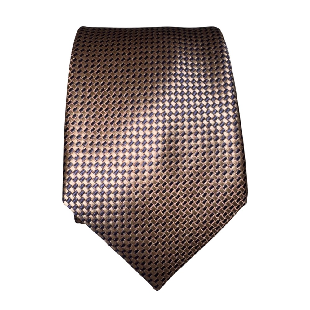 Jones New York Mens Bronze Navy Blue Micro Pattern Basketweave Polyester Tie